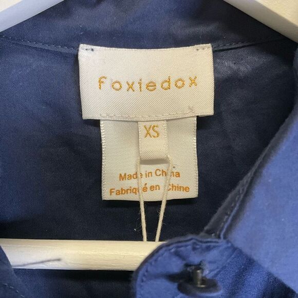 Foxiedox Women’s Size XS Button Up Dress Navy Blue Sleeveless Cotton NWT - Picture 4 of 8